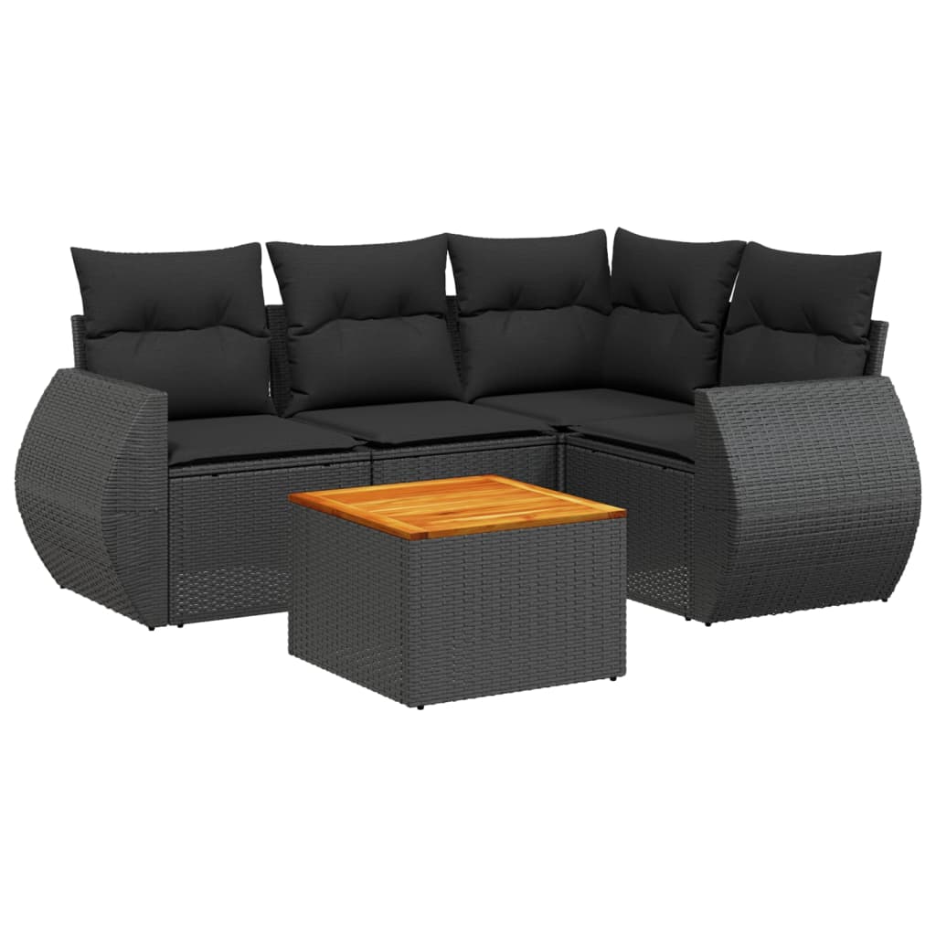 5-delige Loungeset met kussens poly rattan zwart is nu te koop bij PeponiXL, paradijselijk wonen!
