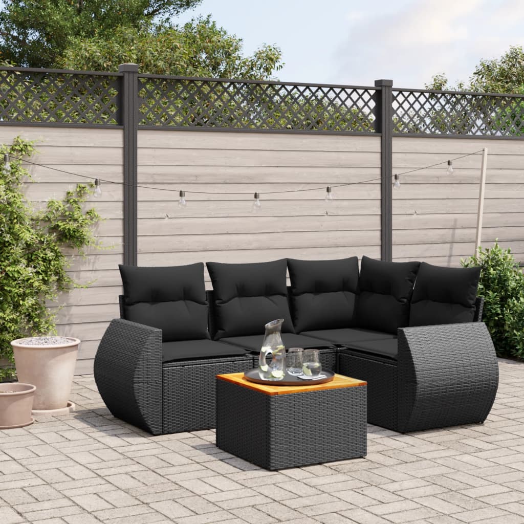 5-delige Loungeset met kussens poly rattan zwart is nu te koop bij PeponiXL, paradijselijk wonen!