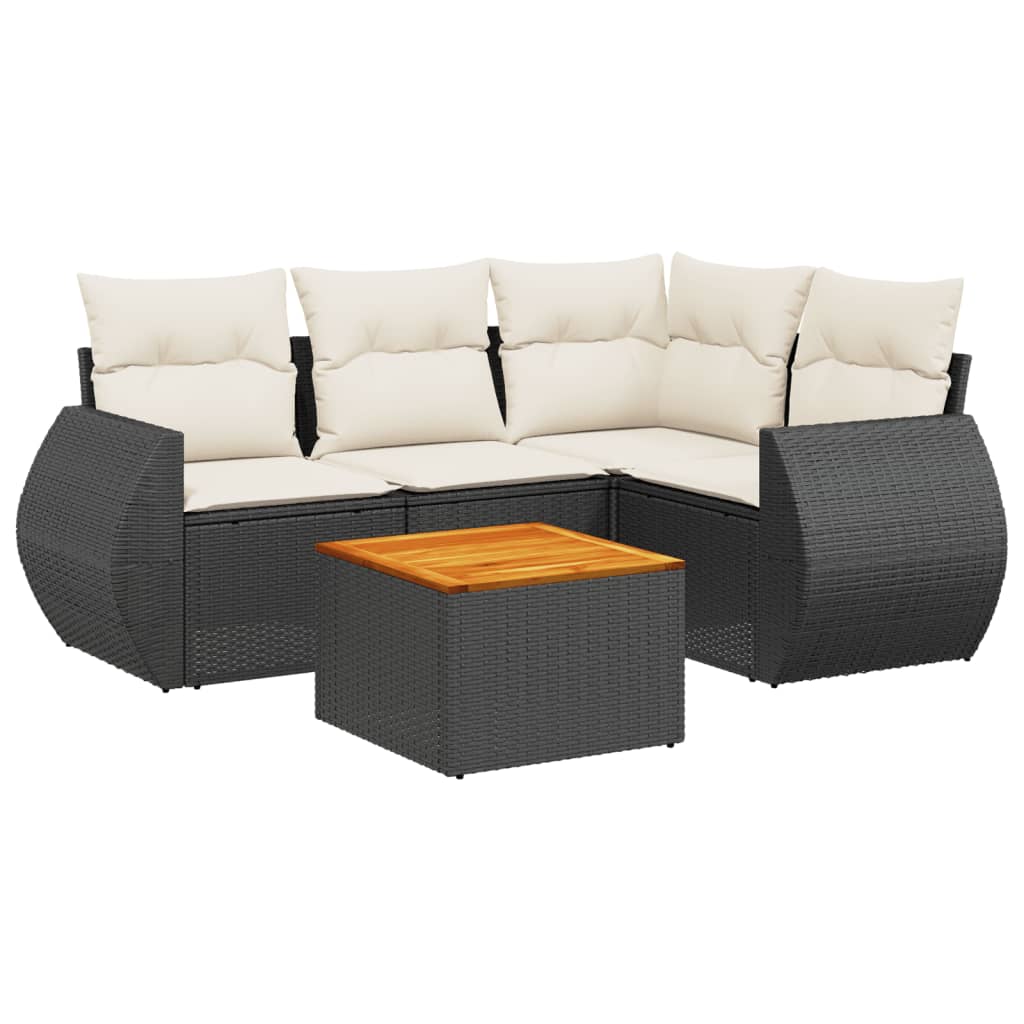 5-delige Loungeset met kussens poly rattan zwart is nu te koop bij PeponiXL, paradijselijk wonen!
