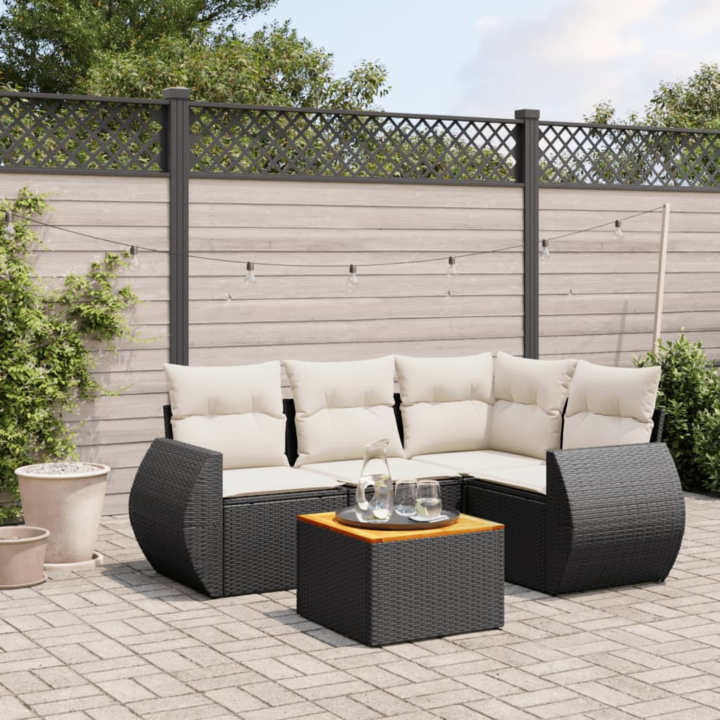 5-delige Loungeset met kussens poly rattan zwart is nu te koop bij PeponiXL, paradijselijk wonen!