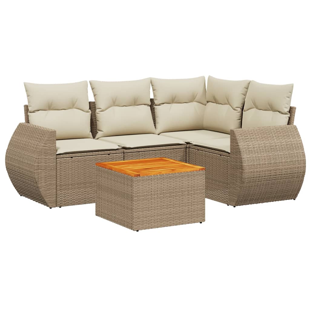 5-delige Loungeset met kussens poly rattan beige is nu te koop bij PeponiXL, paradijselijk wonen!