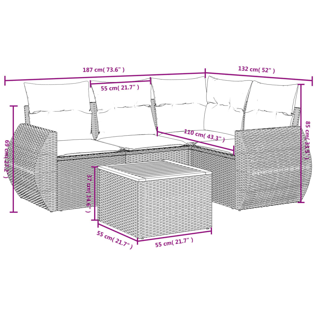 5-delige Loungeset met kussens poly rattan beige is nu te koop bij PeponiXL, paradijselijk wonen!