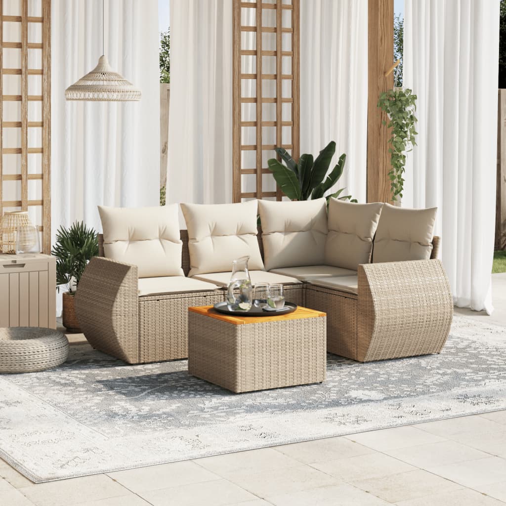 5-delige Loungeset met kussens poly rattan beige is nu te koop bij PeponiXL, paradijselijk wonen!