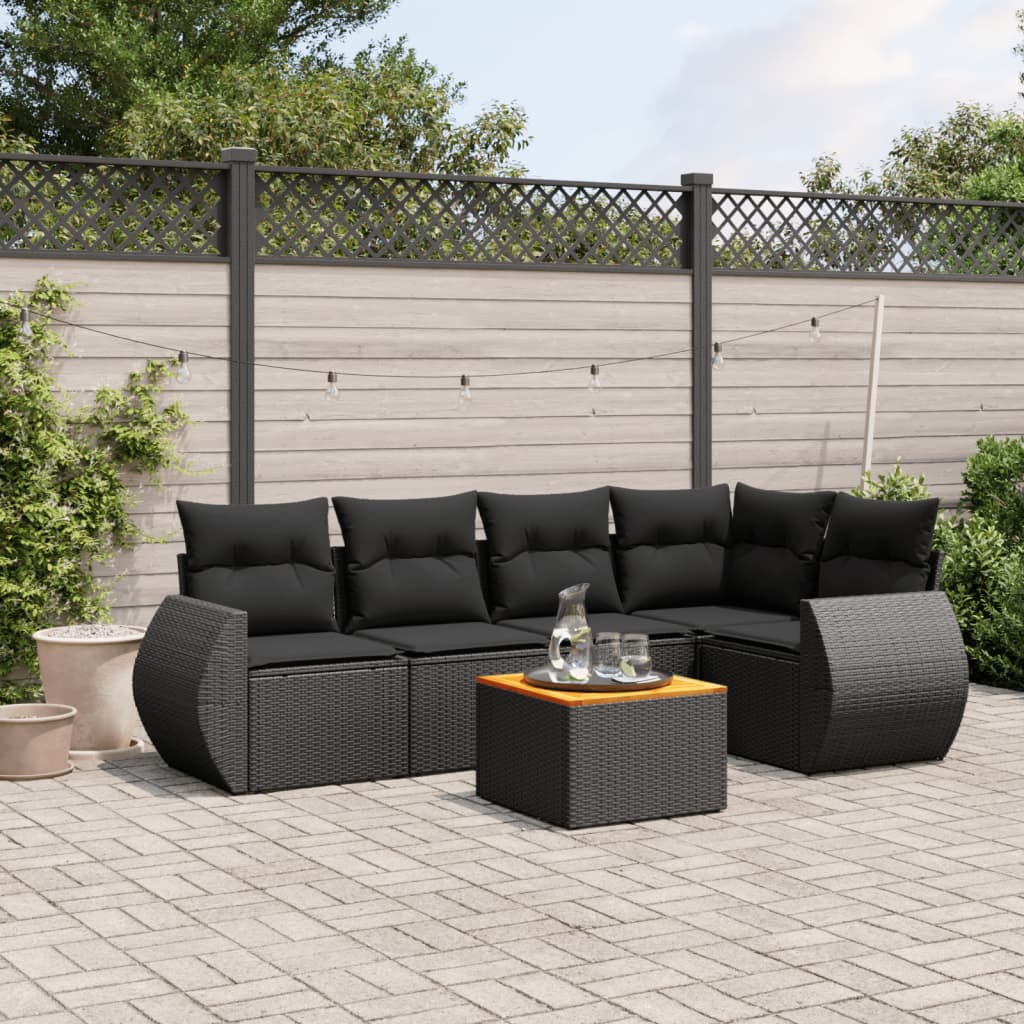6-delige Loungeset met kussens poly rattan zwart is nu te koop bij PeponiXL, paradijselijk wonen!
