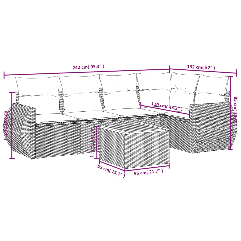 6-delige Loungeset met kussens poly rattan zwart is nu te koop bij PeponiXL, paradijselijk wonen!