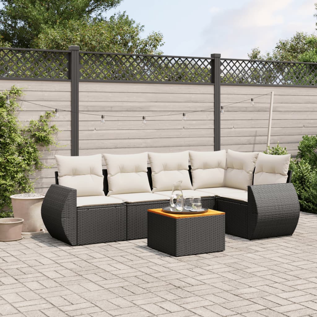 6-delige Loungeset met kussens poly rattan zwart is nu te koop bij PeponiXL, paradijselijk wonen!
