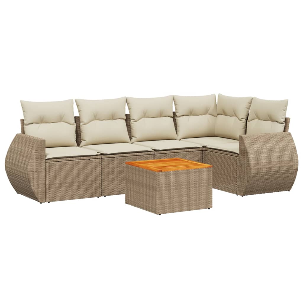 6-delige Loungeset met kussens poly rattan beige is nu te koop bij PeponiXL, paradijselijk wonen!