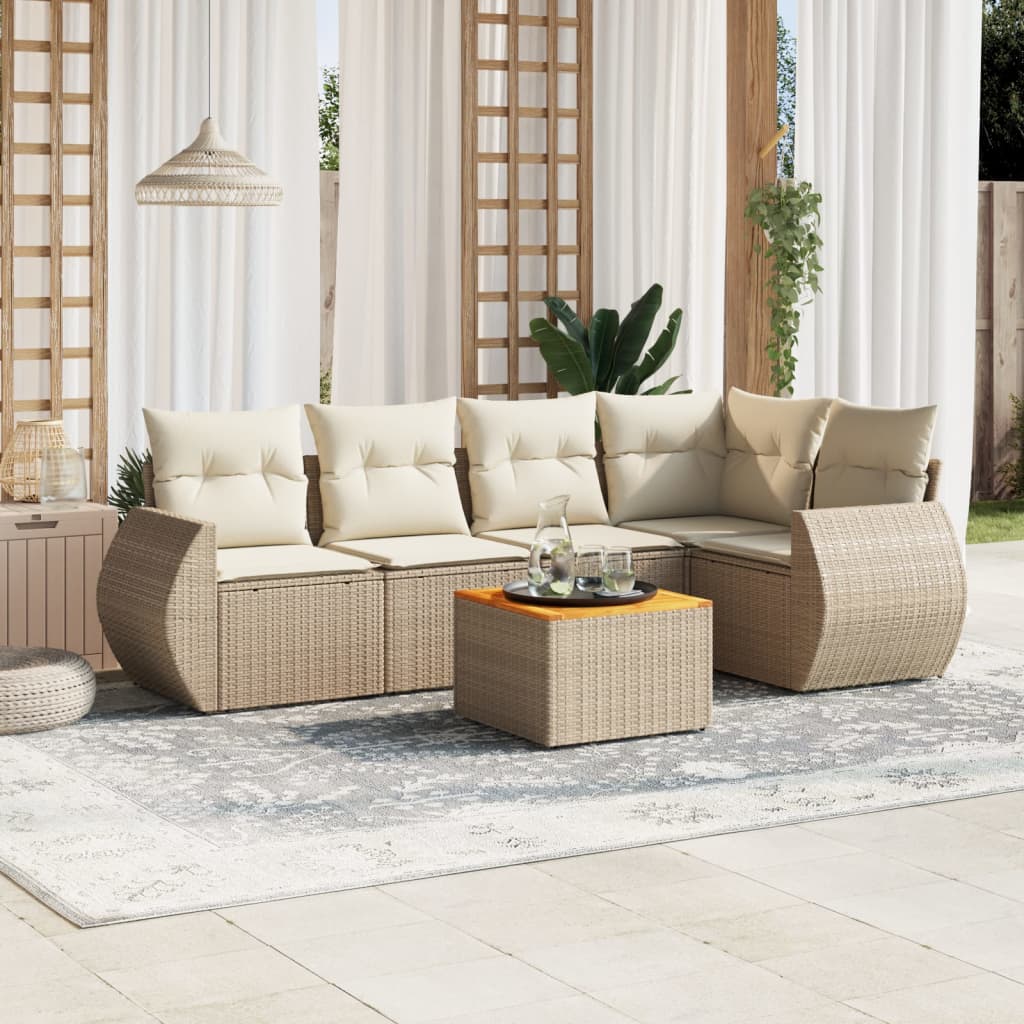 6-delige Loungeset met kussens poly rattan beige is nu te koop bij PeponiXL, paradijselijk wonen!