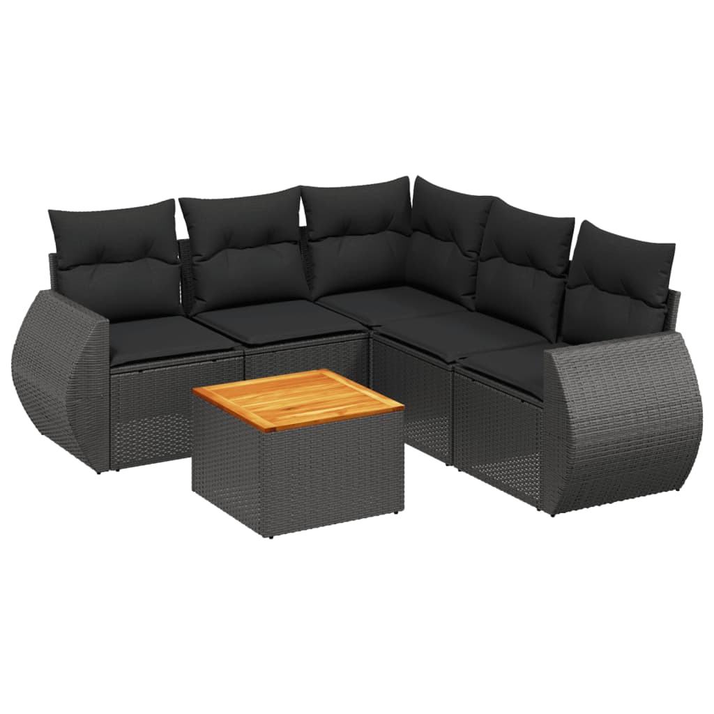 6-delige Loungeset met kussens poly rattan zwart is nu te koop bij PeponiXL, paradijselijk wonen!