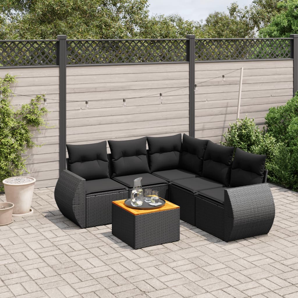 6-delige Loungeset met kussens poly rattan zwart is nu te koop bij PeponiXL, paradijselijk wonen!