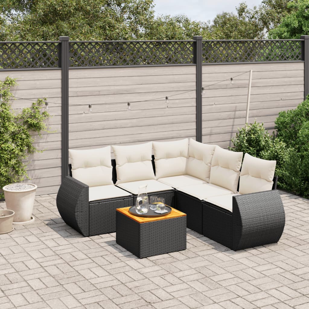 6-delige Loungeset met kussens poly rattan zwart is nu te koop bij PeponiXL, paradijselijk wonen!