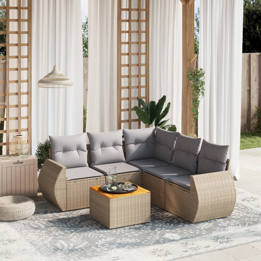 6-delige Loungeset met kussens poly rattan beige is nu te koop bij PeponiXL, paradijselijk wonen!