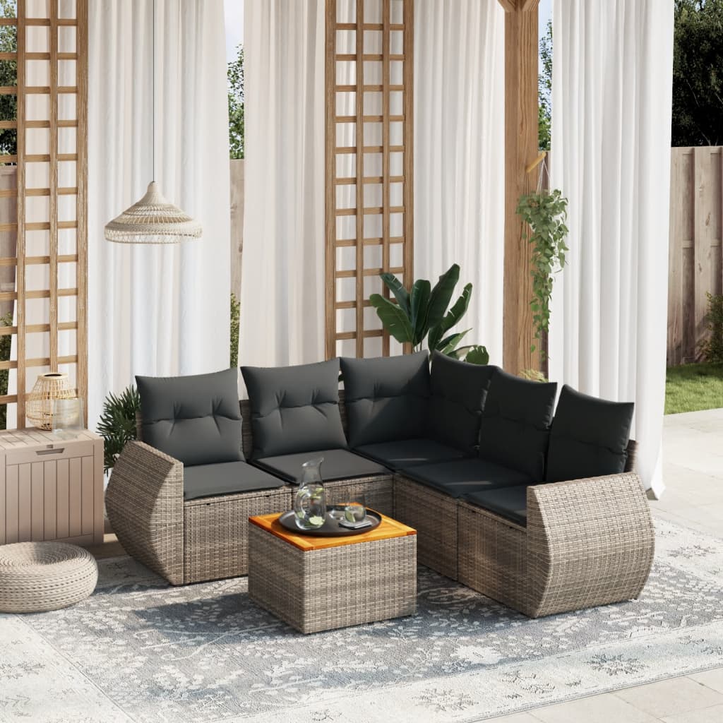 6-delige Loungeset met kussens poly rattan grijs is nu te koop bij PeponiXL, paradijselijk wonen!