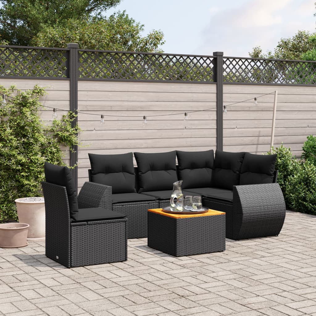 6-delige Loungeset met kussens poly rattan zwart is nu te koop bij PeponiXL, paradijselijk wonen!
