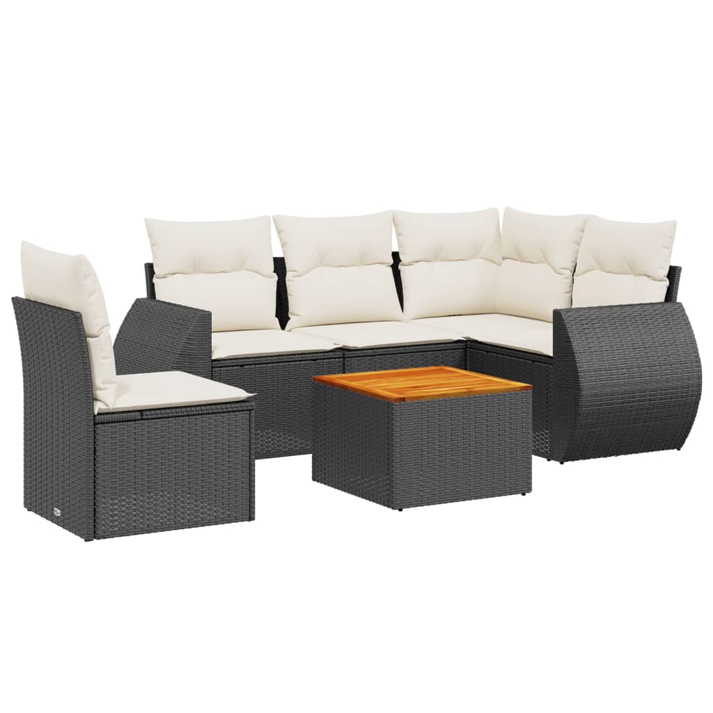 6-delige Loungeset met kussens poly rattan zwart is nu te koop bij PeponiXL, paradijselijk wonen!