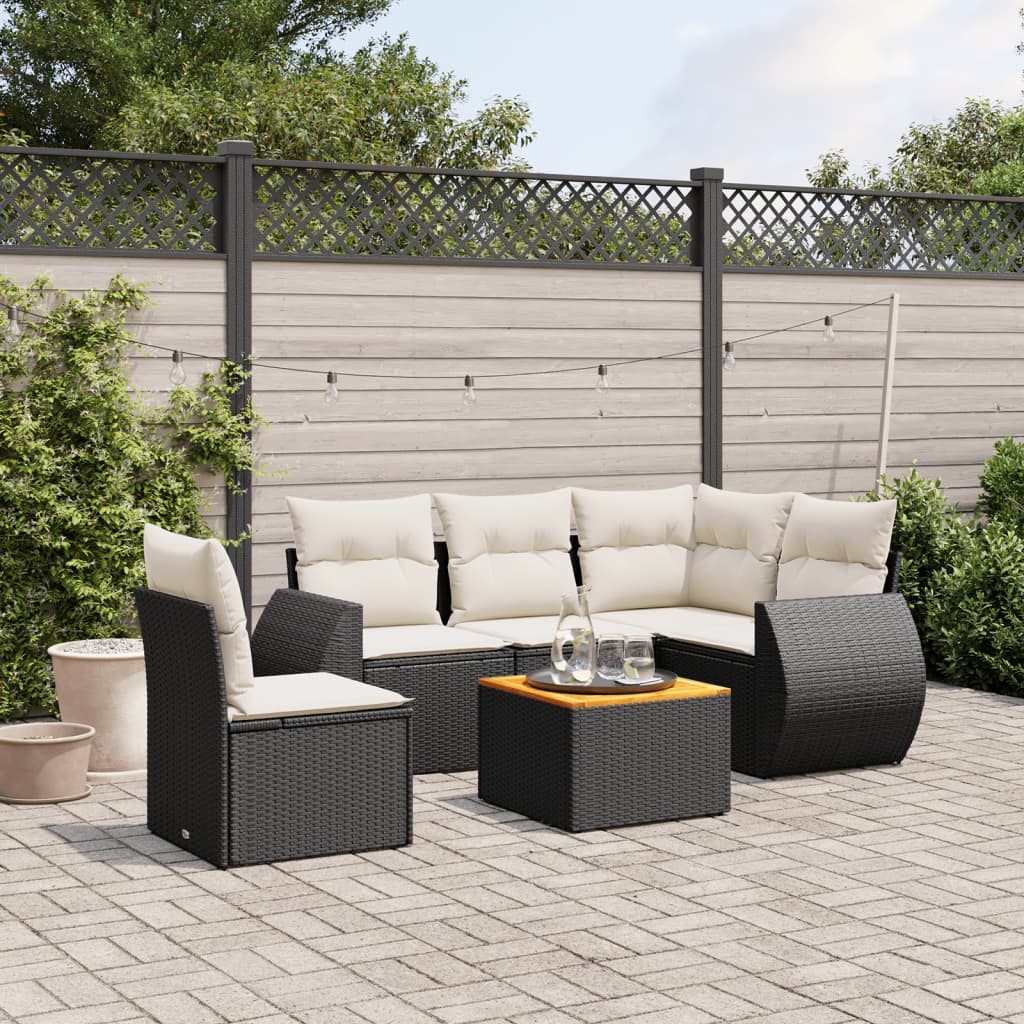 6-delige Loungeset met kussens poly rattan zwart is nu te koop bij PeponiXL, paradijselijk wonen!