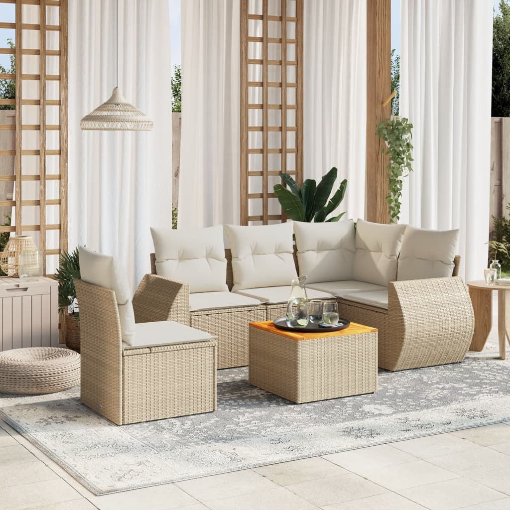 6-delige Loungeset met kussens poly rattan beige is nu te koop bij PeponiXL, paradijselijk wonen!