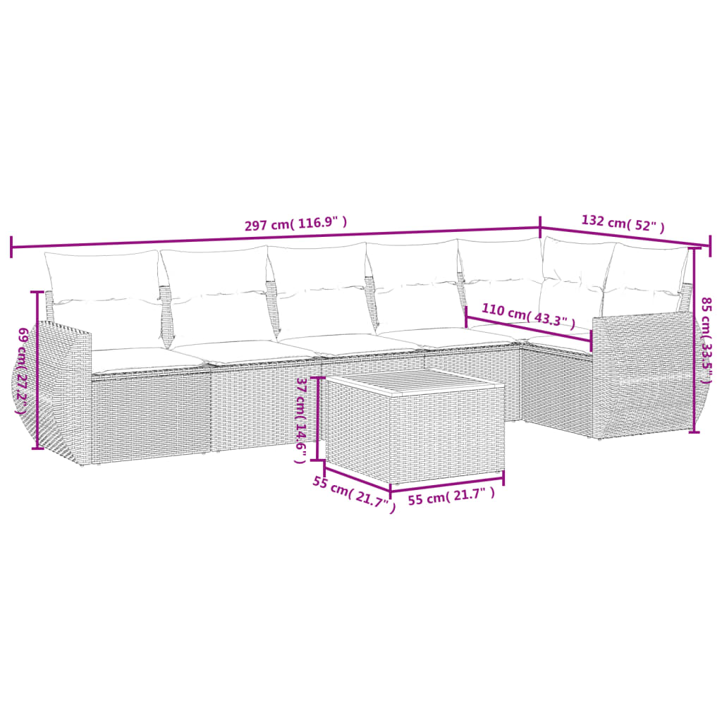 7-delige Loungeset met kussens poly rattan zwart is nu te koop bij PeponiXL, paradijselijk wonen!