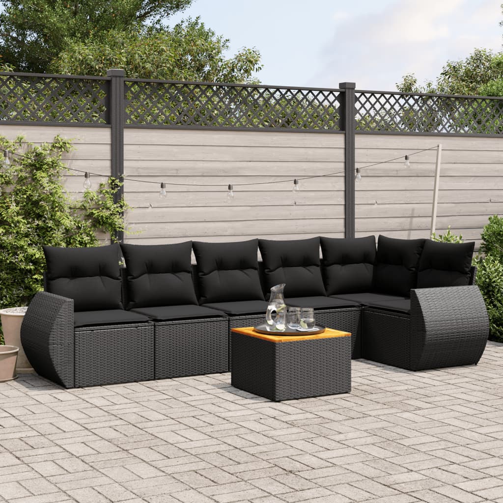 7-delige Loungeset met kussens poly rattan zwart is nu te koop bij PeponiXL, paradijselijk wonen!
