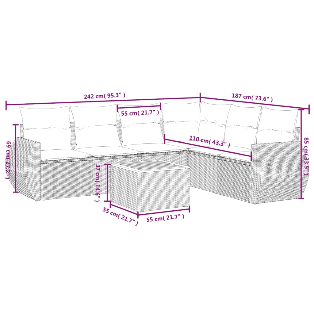 7-delige Loungeset met kussens poly rattan zwart is nu te koop bij PeponiXL, paradijselijk wonen!