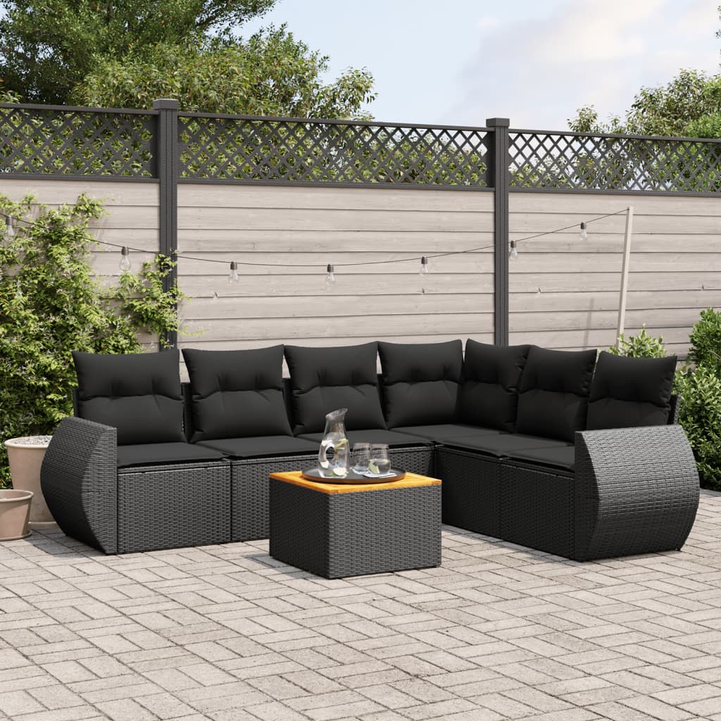 7-delige Loungeset met kussens poly rattan zwart is nu te koop bij PeponiXL, paradijselijk wonen!