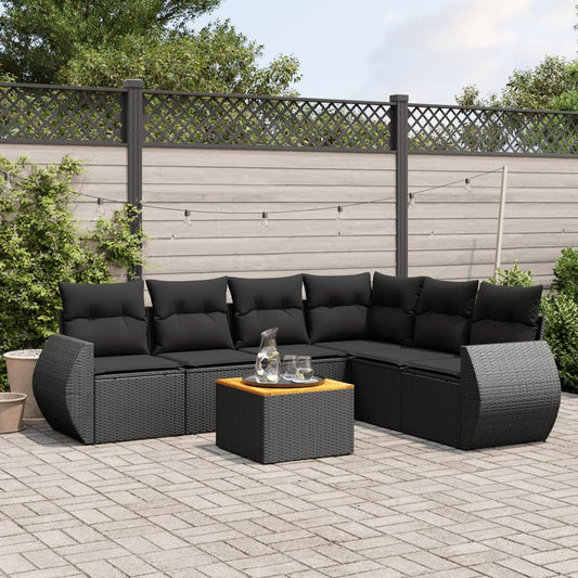 7-delige Loungeset met kussens poly rattan zwart is nu te koop bij PeponiXL, paradijselijk wonen!