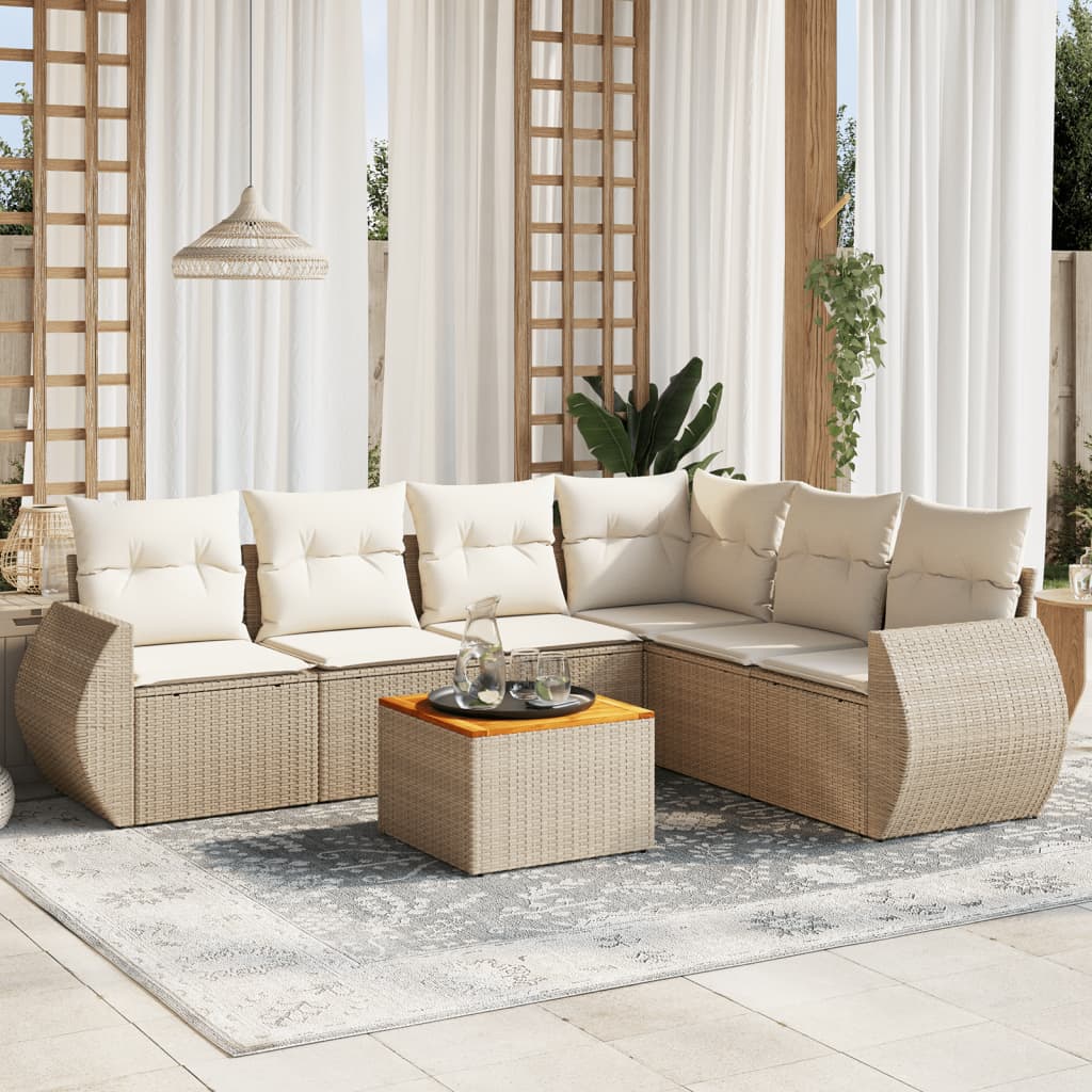 7-delige Loungeset met kussens poly rattan beige is nu te koop bij PeponiXL, paradijselijk wonen!