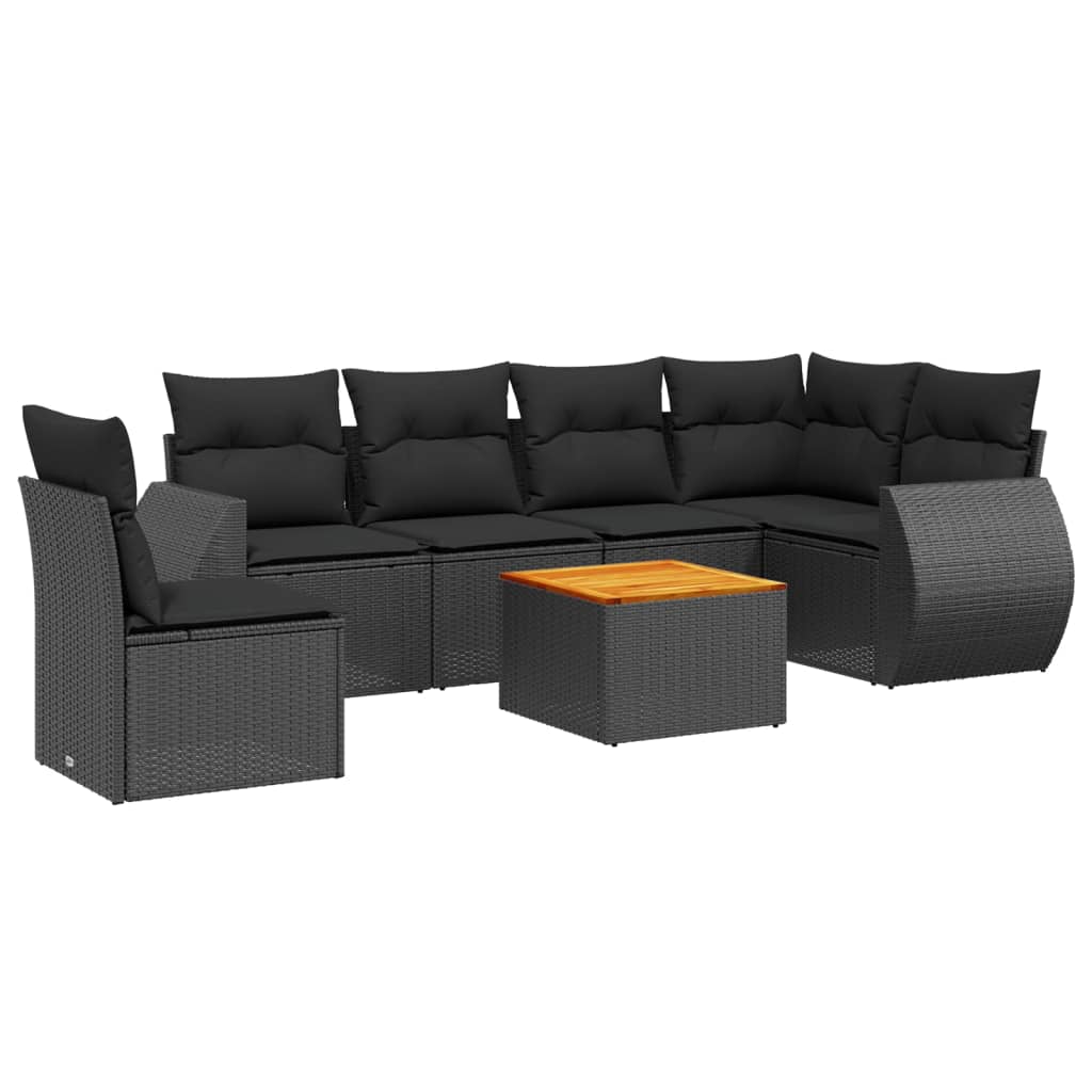 7-delige Loungeset met kussens poly rattan zwart is nu te koop bij PeponiXL, paradijselijk wonen!
