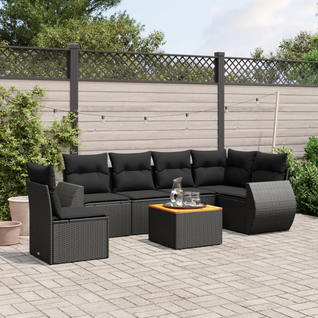 7-delige Loungeset met kussens poly rattan zwart is nu te koop bij PeponiXL, paradijselijk wonen!