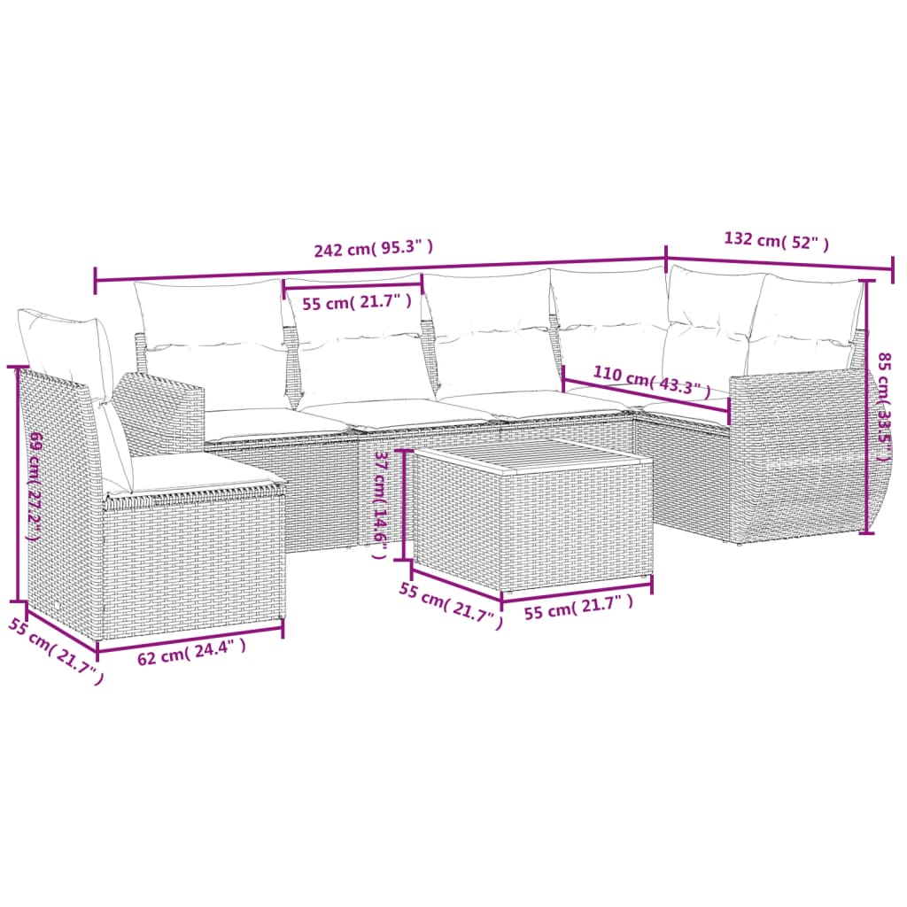 7-delige Loungeset met kussens poly rattan zwart is nu te koop bij PeponiXL, paradijselijk wonen!