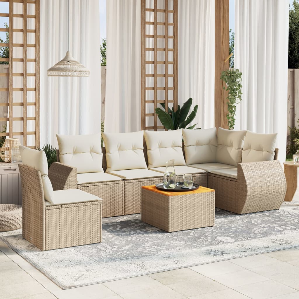 7-delige Loungeset met kussens poly rattan beige is nu te koop bij PeponiXL, paradijselijk wonen!