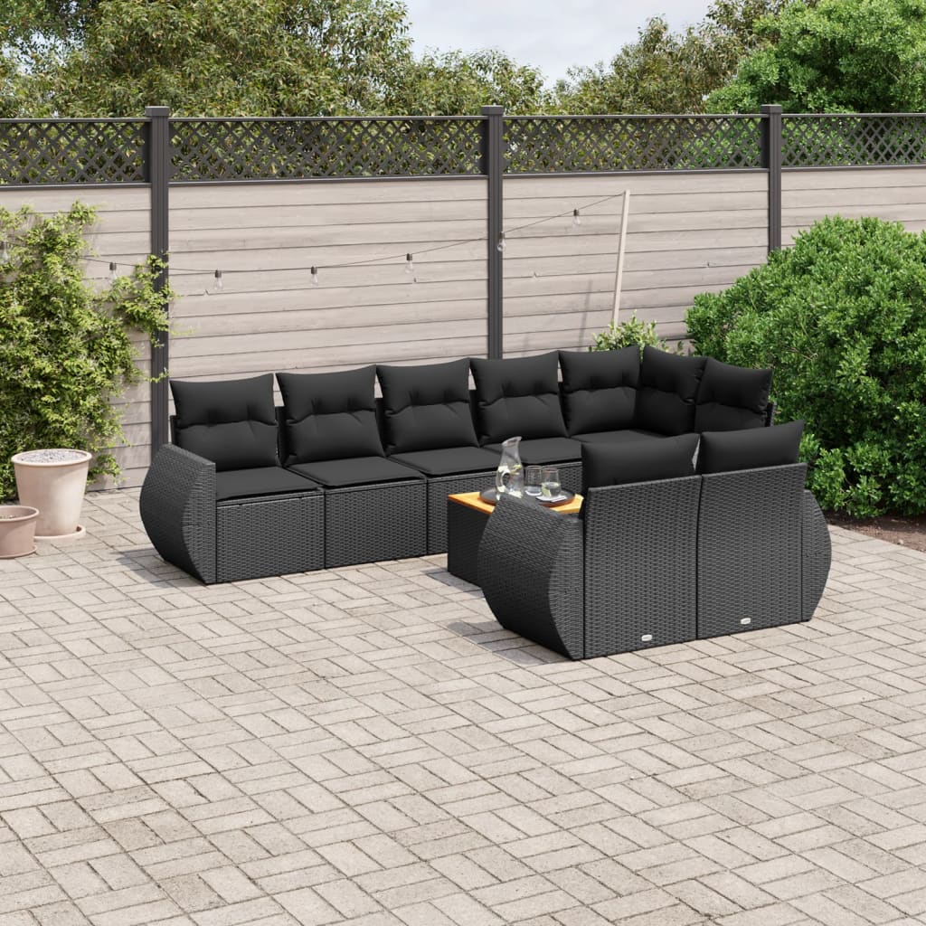 9-delige Loungeset met kussens poly rattan zwart is nu te koop bij PeponiXL, paradijselijk wonen!