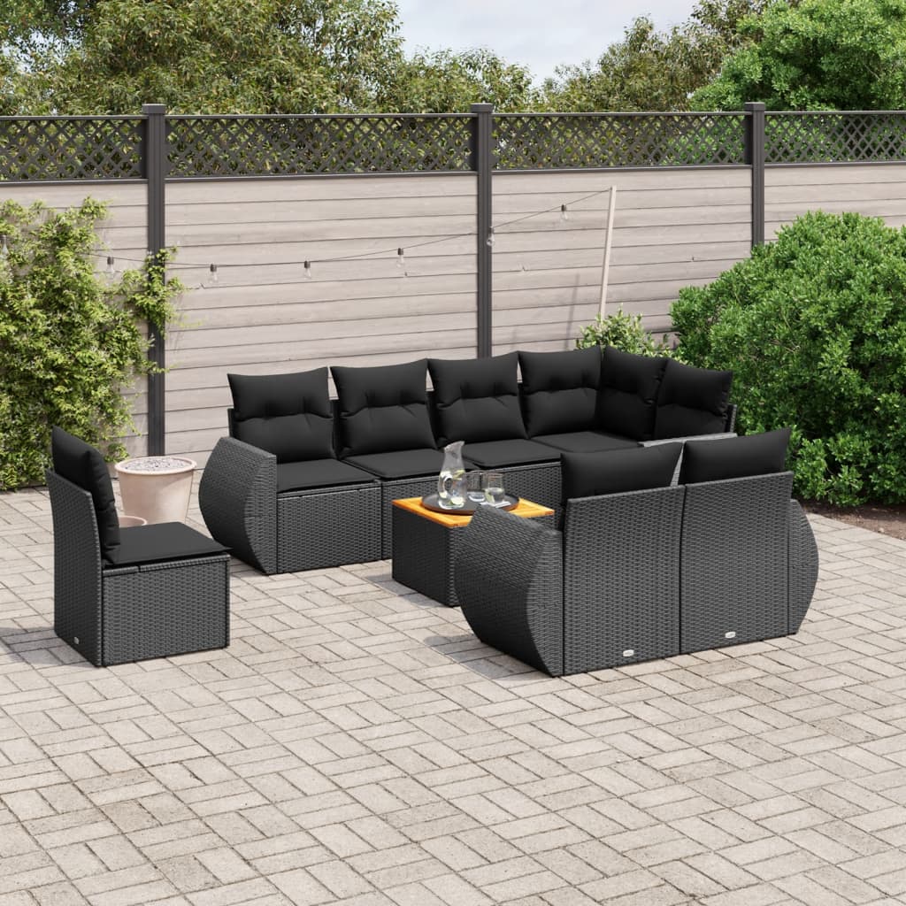 9-delige Loungeset met kussens poly rattan zwart is nu te koop bij PeponiXL, paradijselijk wonen!
