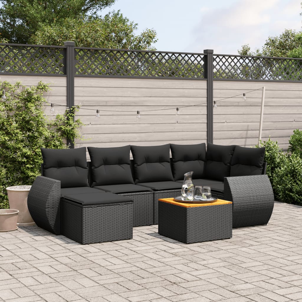 7-delige Loungeset met kussens poly rattan zwart is nu te koop bij PeponiXL, paradijselijk wonen!