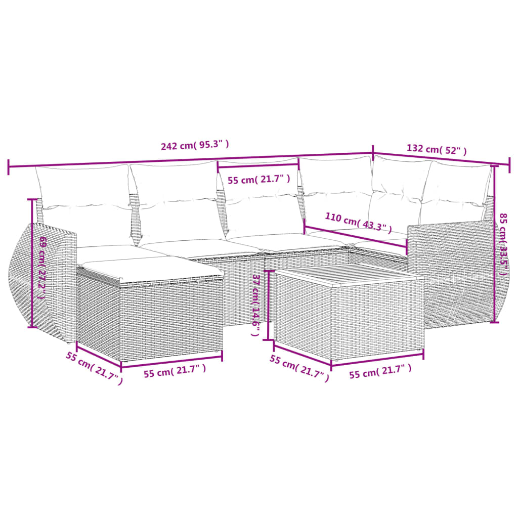 7-delige Loungeset met kussens poly rattan zwart is nu te koop bij PeponiXL, paradijselijk wonen!