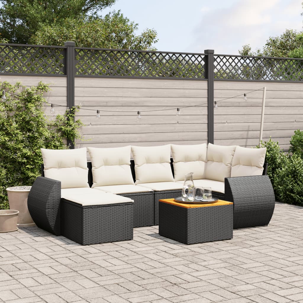 7-delige Loungeset met kussens poly rattan zwart is nu te koop bij PeponiXL, paradijselijk wonen!