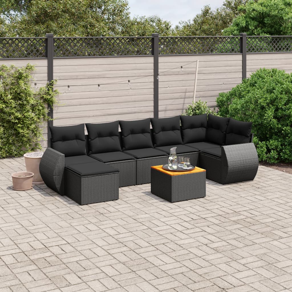 8-delige Loungeset met kussens poly rattan zwart is nu te koop bij PeponiXL, paradijselijk wonen!