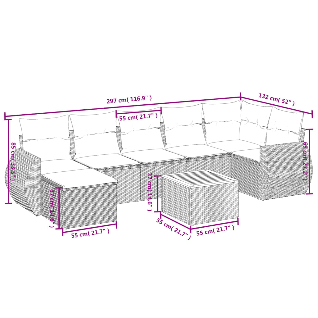 8-delige Loungeset met kussens poly rattan zwart is nu te koop bij PeponiXL, paradijselijk wonen!