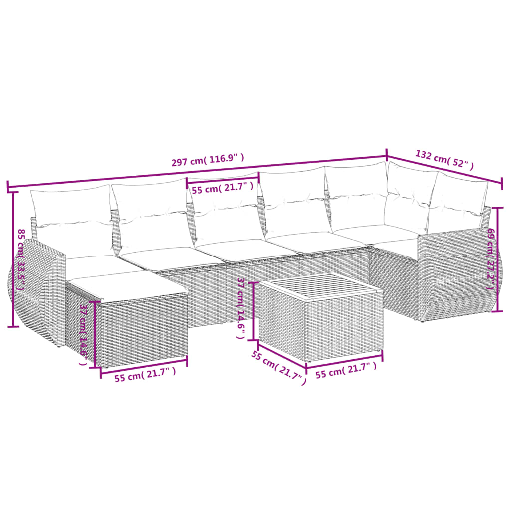 8-delige Loungeset met kussens poly rattan beige is nu te koop bij PeponiXL, paradijselijk wonen!