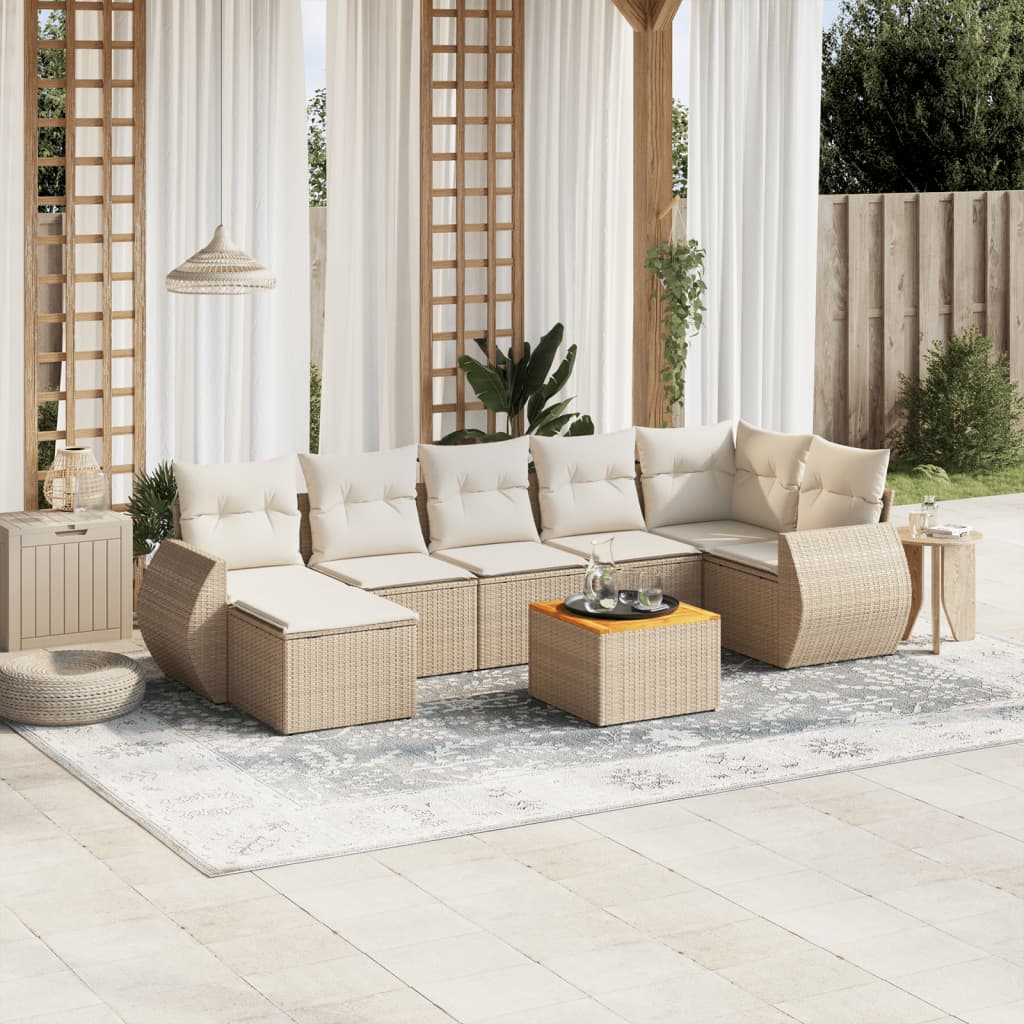 8-delige Loungeset met kussens poly rattan beige is nu te koop bij PeponiXL, paradijselijk wonen!