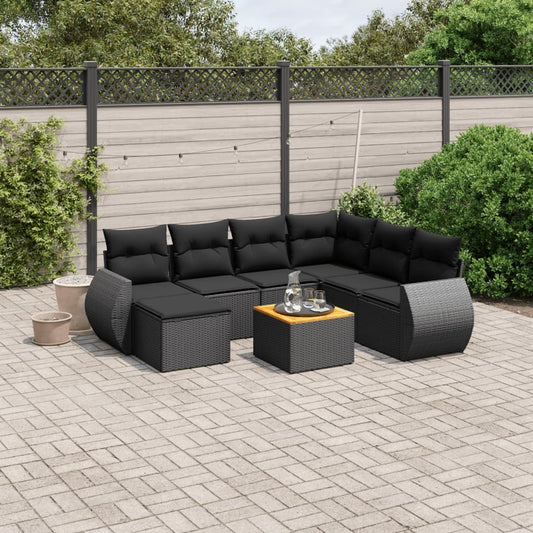 8-delige Loungeset met kussens poly rattan zwart is nu te koop bij PeponiXL, paradijselijk wonen!