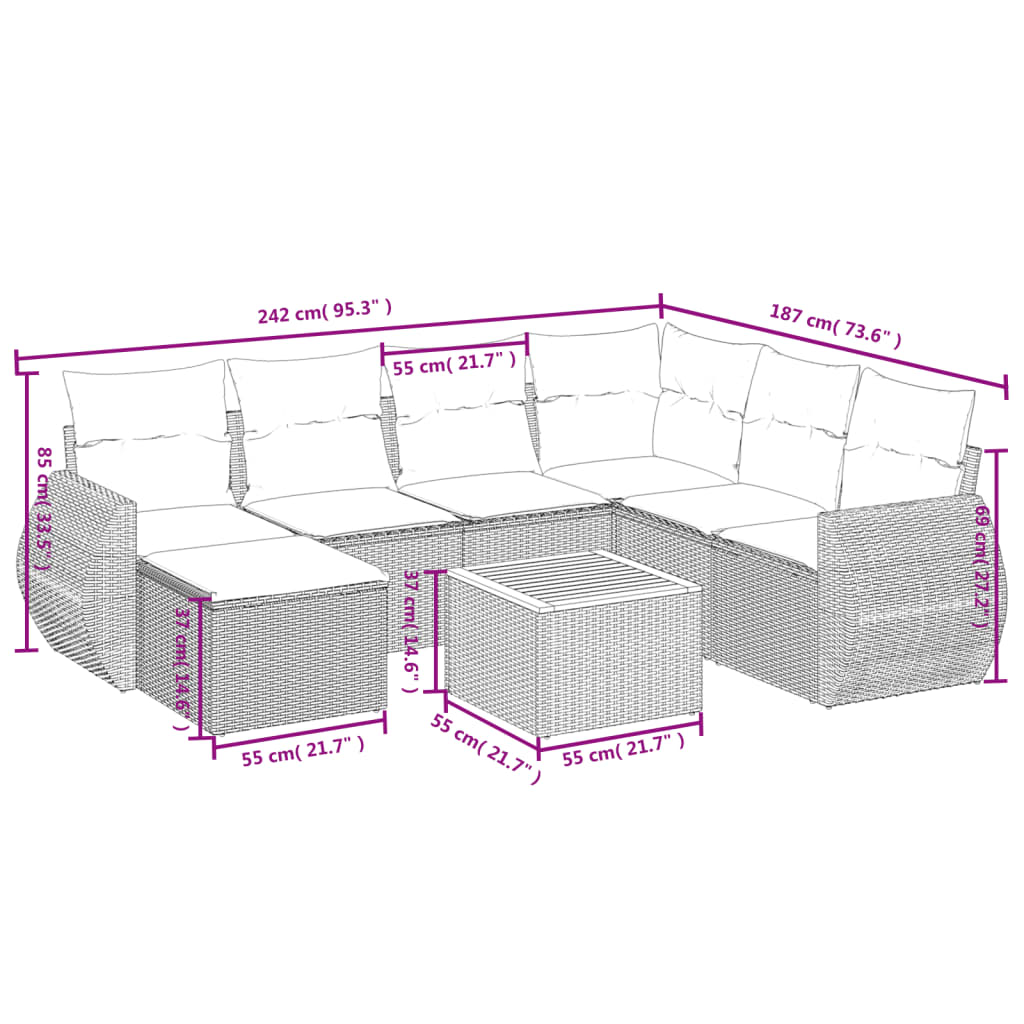 8-delige Loungeset met kussens poly rattan zwart is nu te koop bij PeponiXL, paradijselijk wonen!