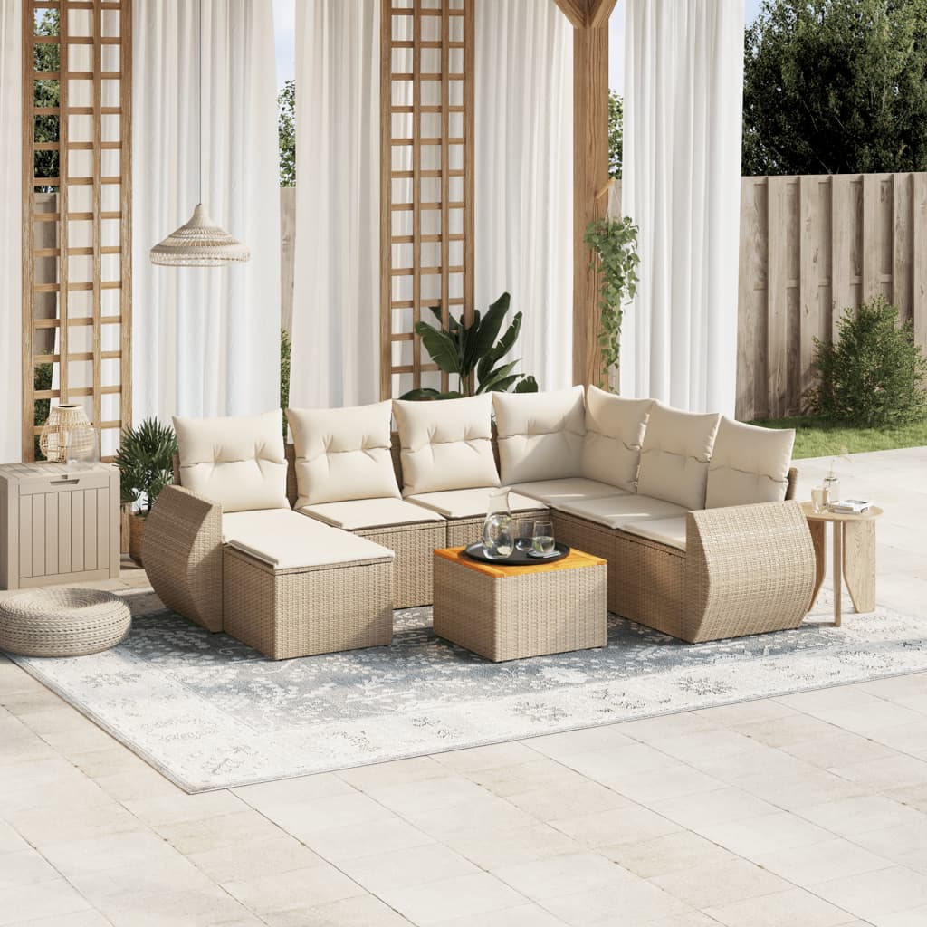 8-delige Loungeset met kussens poly rattan beige is nu te koop bij PeponiXL, paradijselijk wonen!
