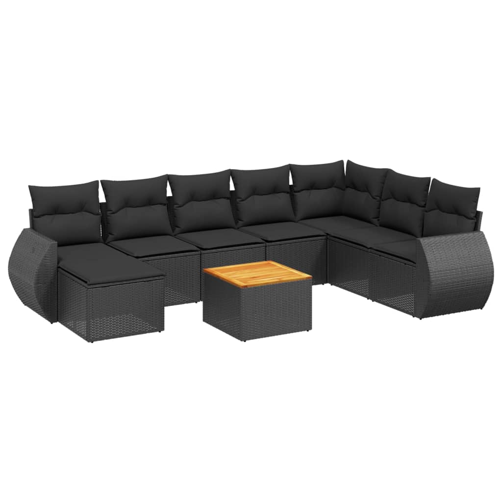 9-delige Loungeset met kussens poly rattan zwart is nu te koop bij PeponiXL, paradijselijk wonen!
