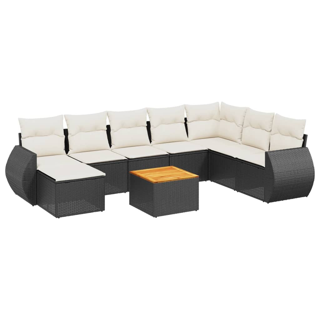 9-delige Loungeset met kussens poly rattan zwart is nu te koop bij PeponiXL, paradijselijk wonen!