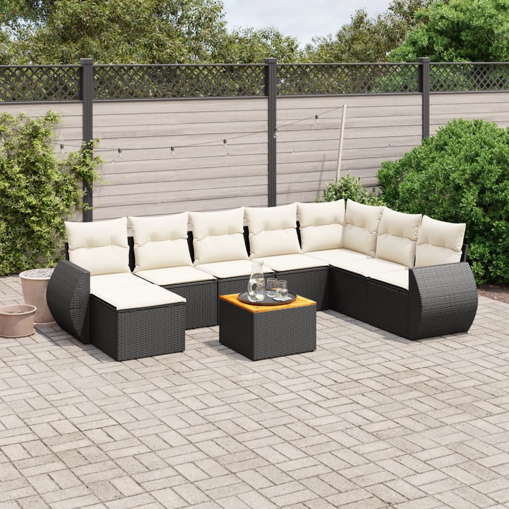 9-delige Loungeset met kussens poly rattan zwart is nu te koop bij PeponiXL, paradijselijk wonen!