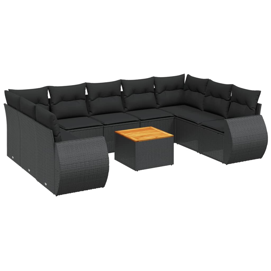 10-delige Loungeset met kussens poly rattan zwart is nu te koop bij PeponiXL, paradijselijk wonen!