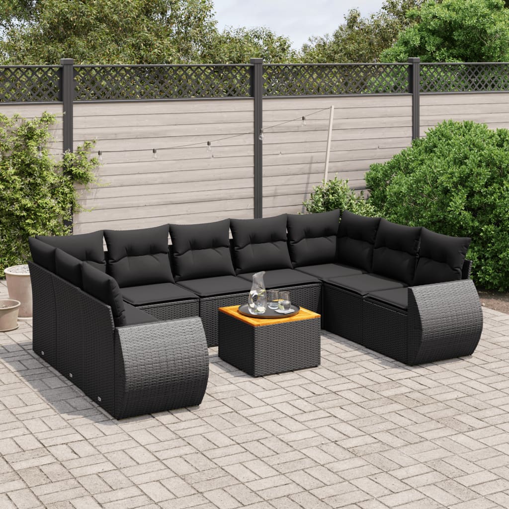 10-delige Loungeset met kussens poly rattan zwart is nu te koop bij PeponiXL, paradijselijk wonen!