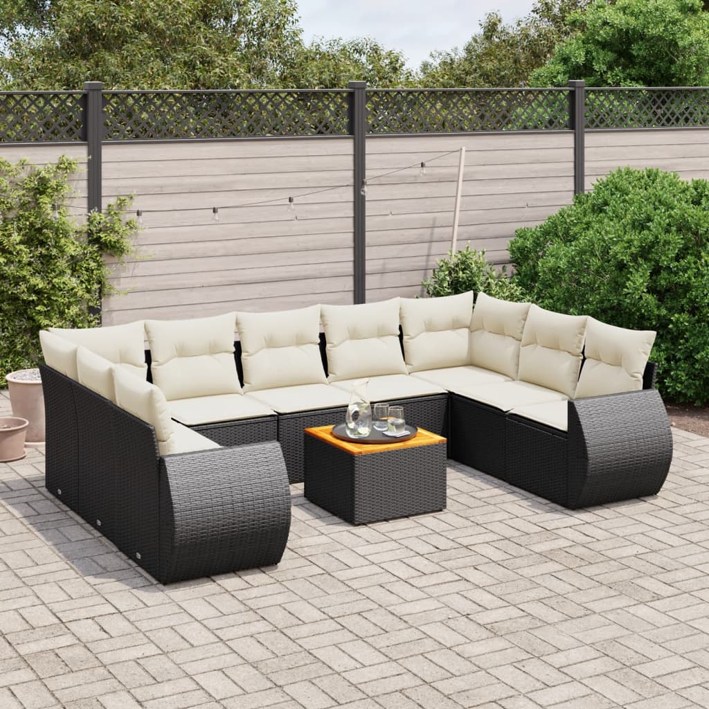 10-delige Loungeset met kussens poly rattan zwart is nu te koop bij PeponiXL, paradijselijk wonen!