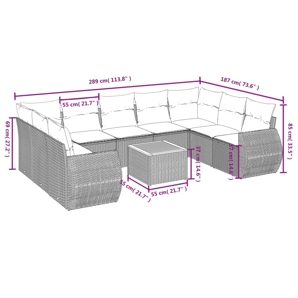 10-delige Loungeset met kussens poly rattan beige is nu te koop bij PeponiXL, paradijselijk wonen!
